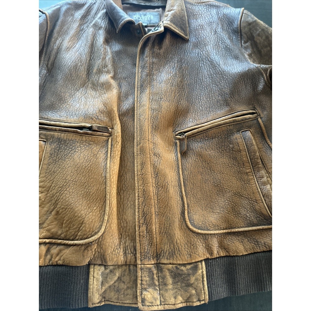 VTG Wilsons Men's Leather Jacket Size XL Brown Distressed Motorcycle Jacket - Picture 8 of 10